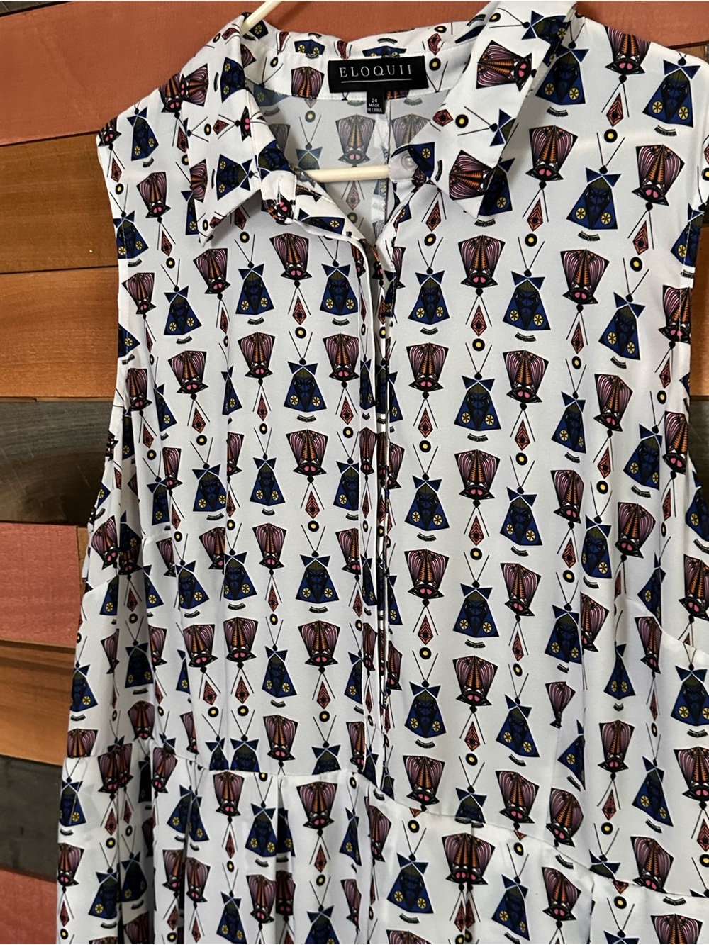 Eloquii Sleeveless Printed Fit & Flare Shirt Dress White Geometric Midi - Picture 3 of 5